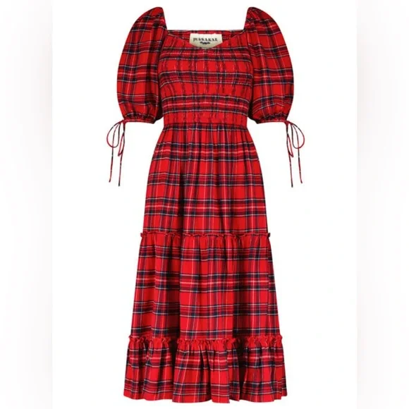 JessaKae Clara Red Plaid 3-tiered Smocked Midi Dress - Picture 4 of 9